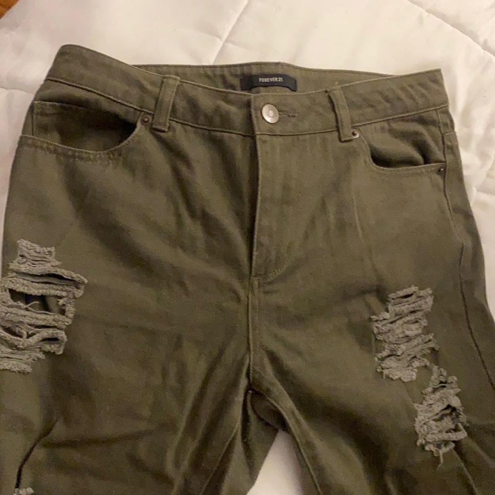 Forever 21 green jeans with holes
